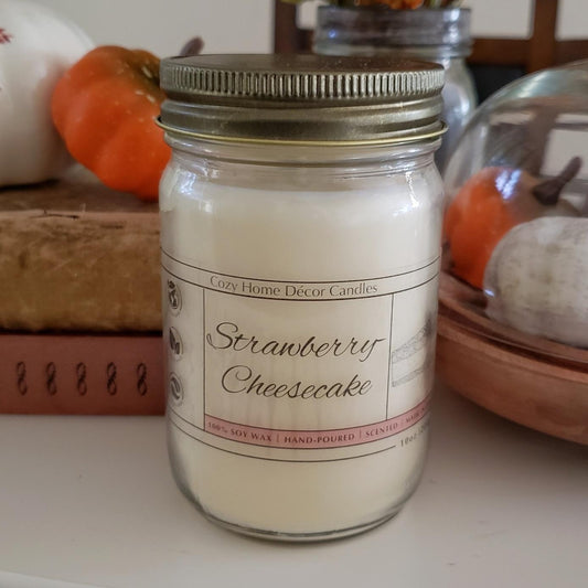 10 oz Strawberry Cheesecake Mason Jar Candle